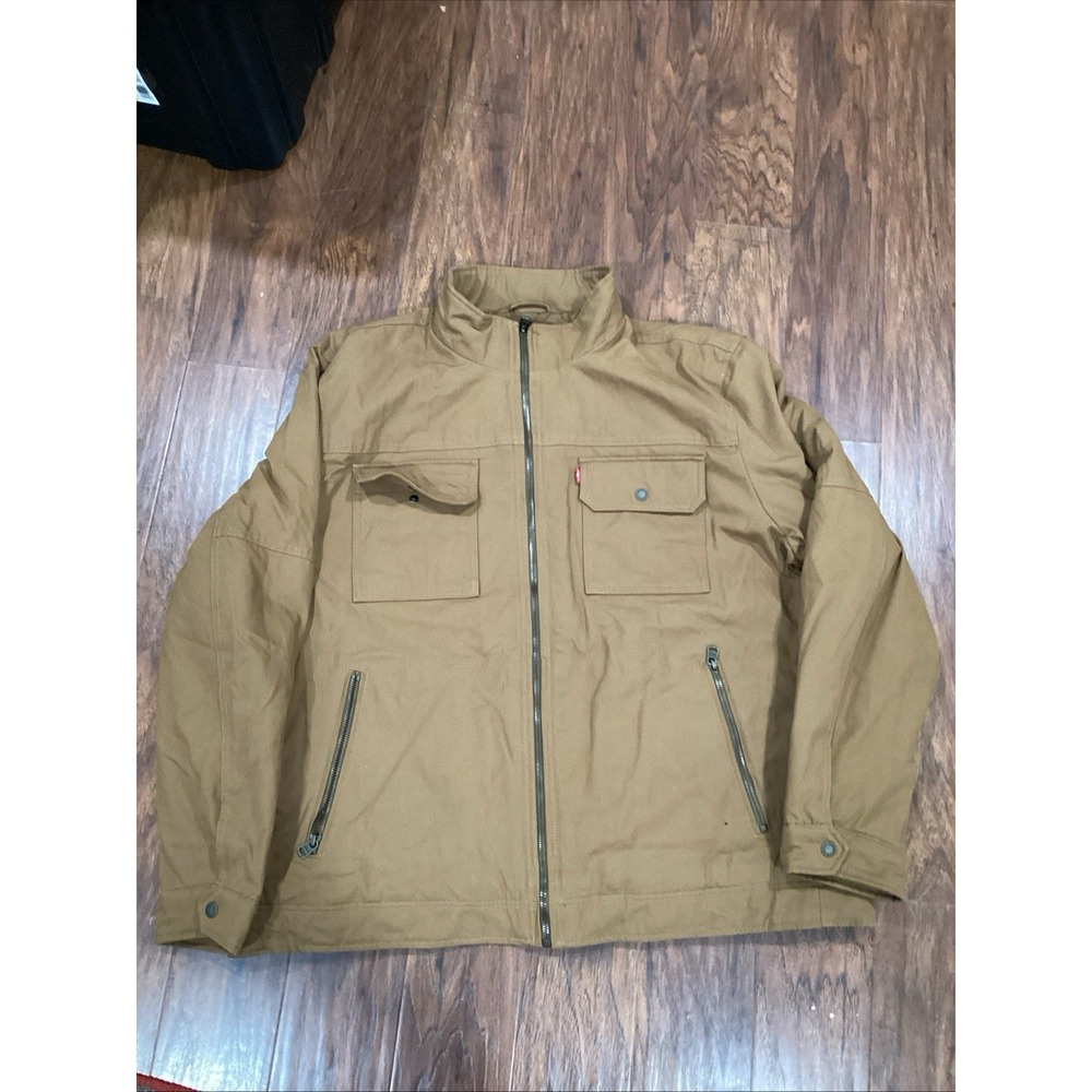 Levi Brown Duck Canvas Work Jacket Mens XXL Brown Quilted Lined Zip Jacket